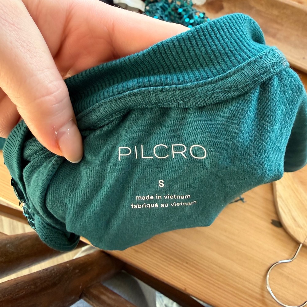 Anthropologie Pilcro Teal Sequin Lattice Long Sleeve Top - Picture 2 of 8